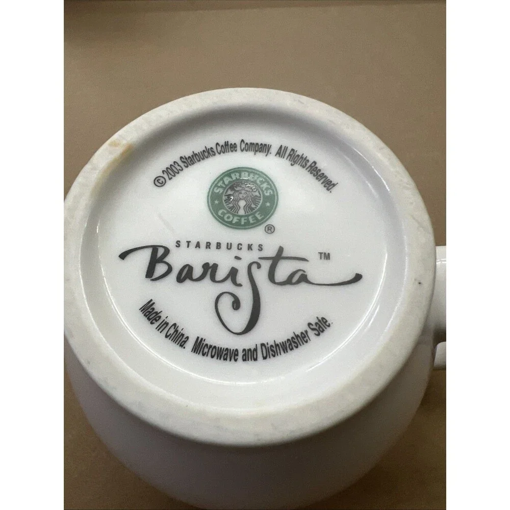 Starbucks Mug 2003 Barista Espresso Coffee 12oz White with Green Stripe